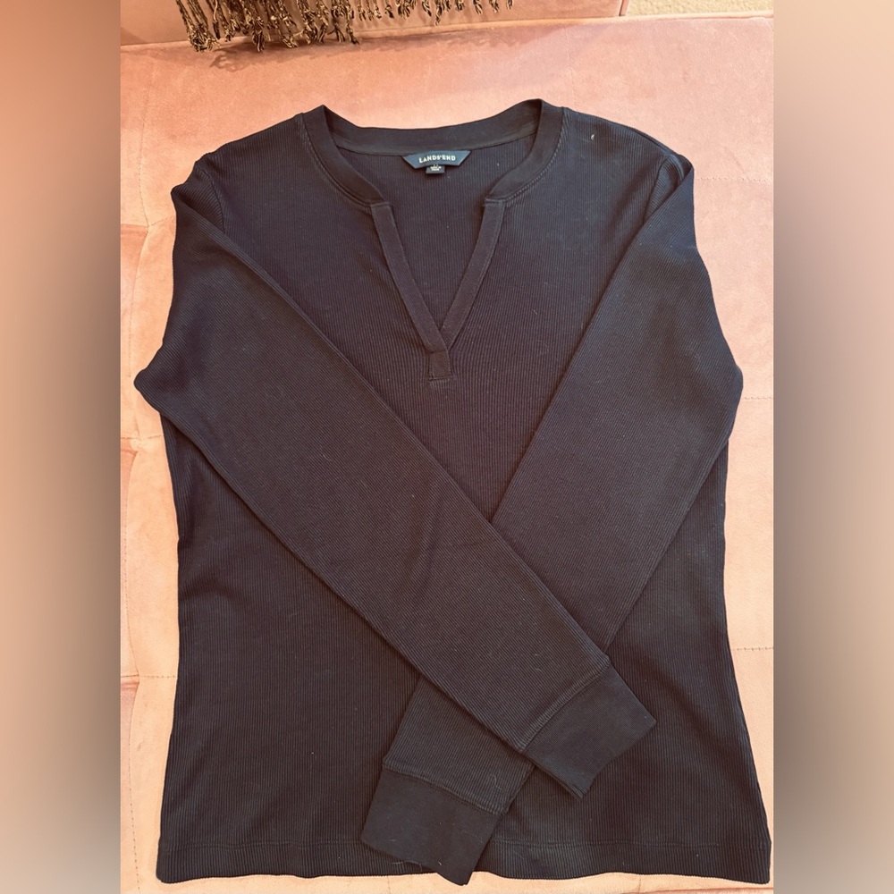 Lands' End Women's Ribbed Black Long Sleeve Tee